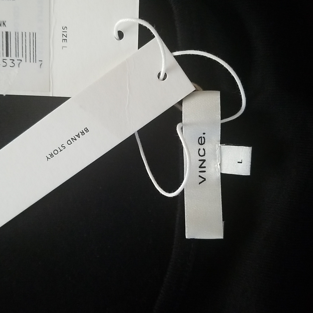 VINCE Cotton Modal Square Neckline Long Sleeve Top Size L Large Black - Picture 5 of 6